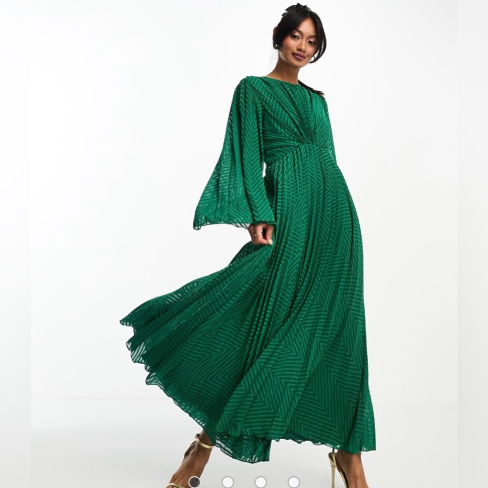 ASOS DESIGN tie back fluted sleeve pleated chevron chiffon midi dress